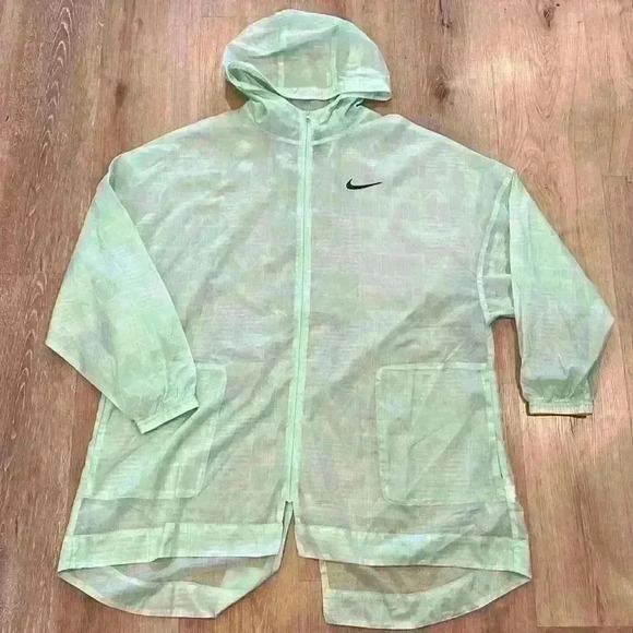 Nike green light weight wind runner active Indio Woven Sheer Hooded Long Jacket - Picture 2 of 5
